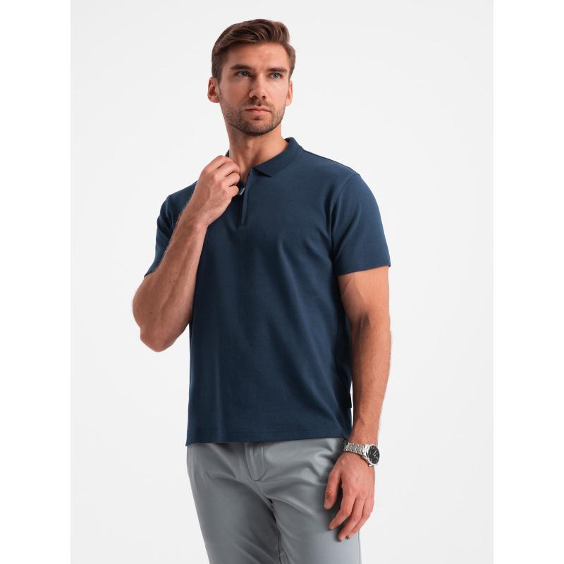 Pánská melanžová polokošile s pruhovaným límcem - černá V1 OM-POSS-0109