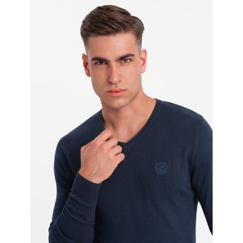 Elegantní pánský svetr s výstřihem do V - tmavě modrý V22