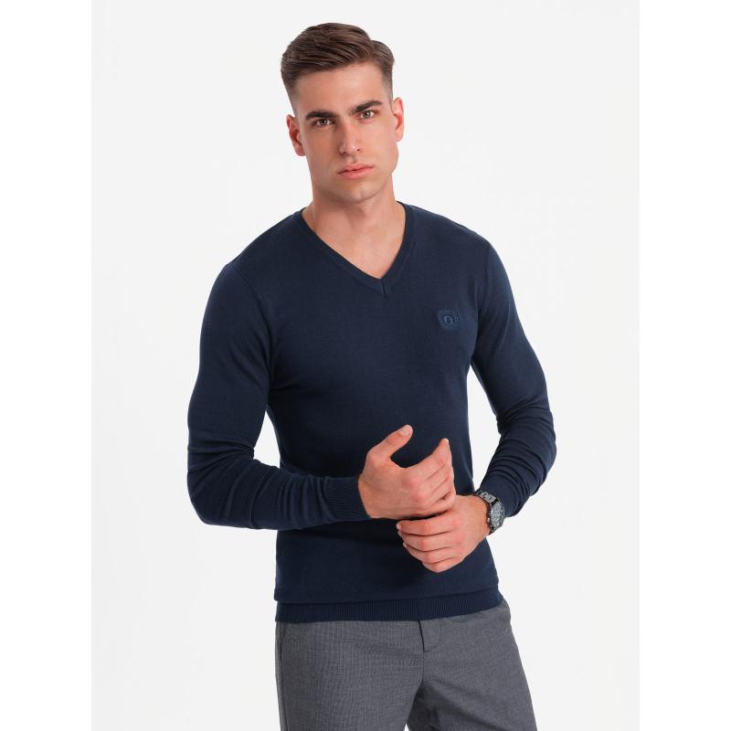 Elegantní pánský svetr s výstřihem do V - tmavě modrý V22