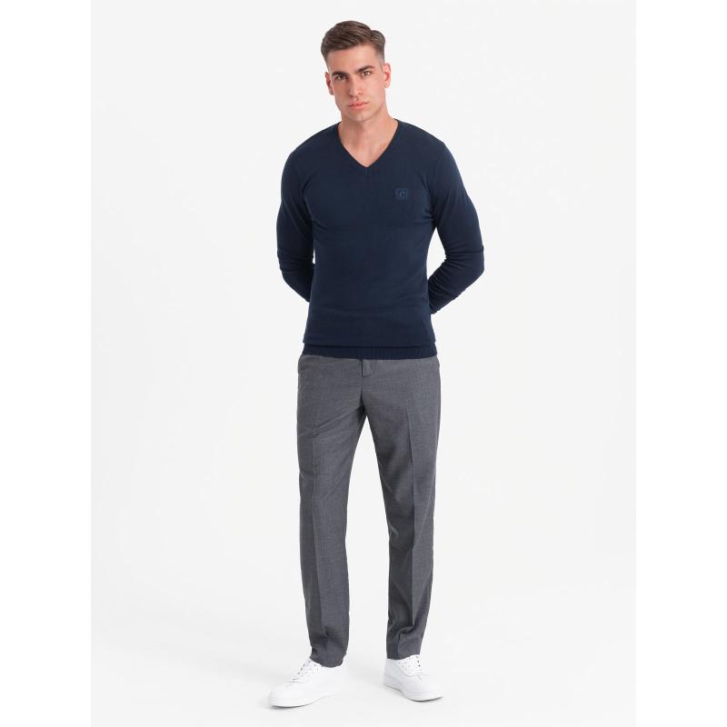Elegantní pánský svetr s výstřihem do V - tmavě modrý V22