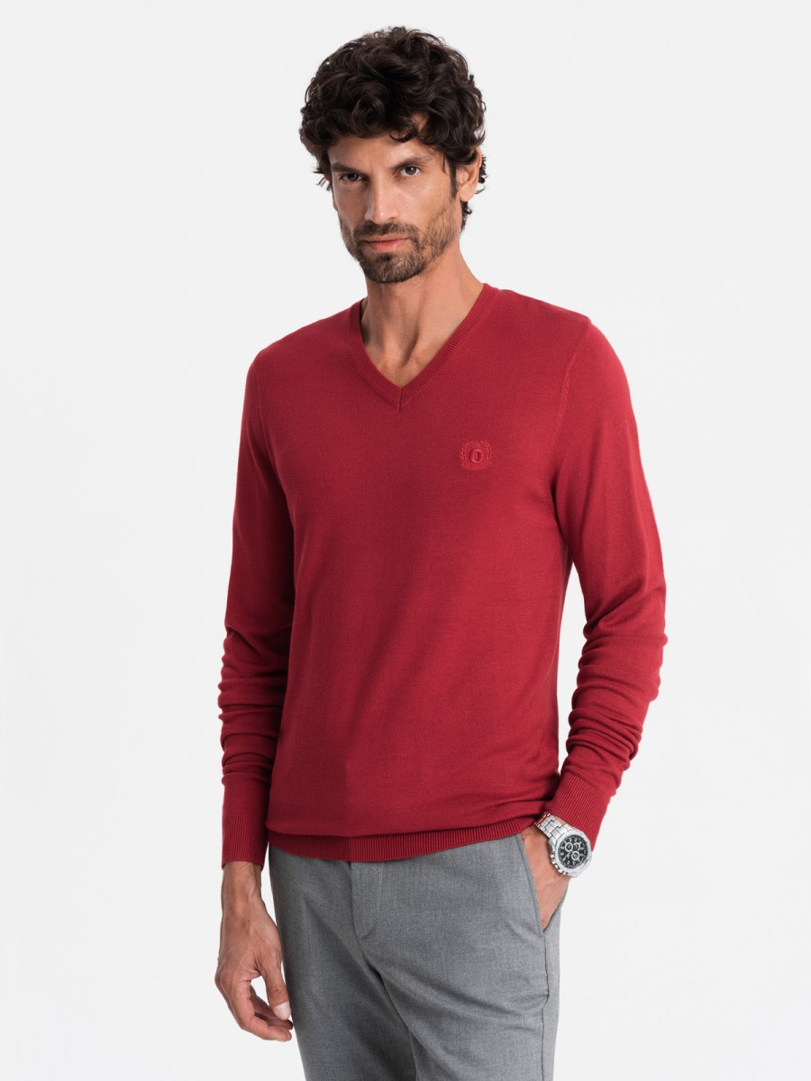 Elegáns férfi V-nyakú pulóver - sötétkék V22