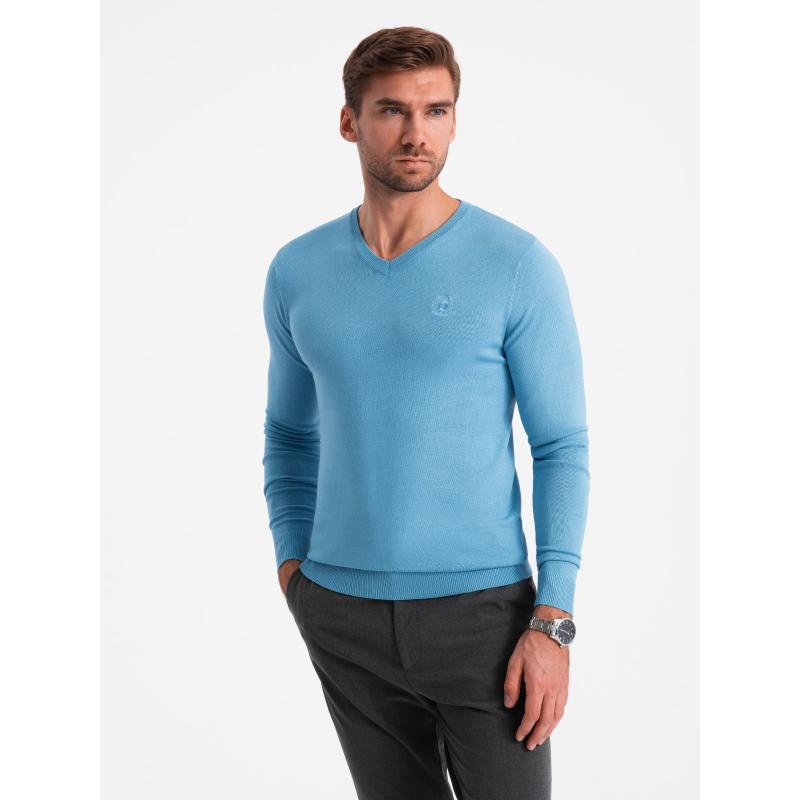 Elegáns férfi V-nyakú pulóver - sötétkék V22