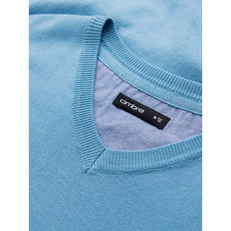 Elegáns férfi V-nyakú pulóver - sötétkék V22