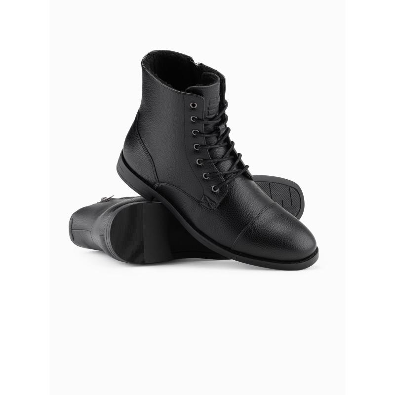 Férfi cipő öko bőrből, szigetelt magas felsőrésszel – fekete V1 OM-FOBO-0172 (BLACK)