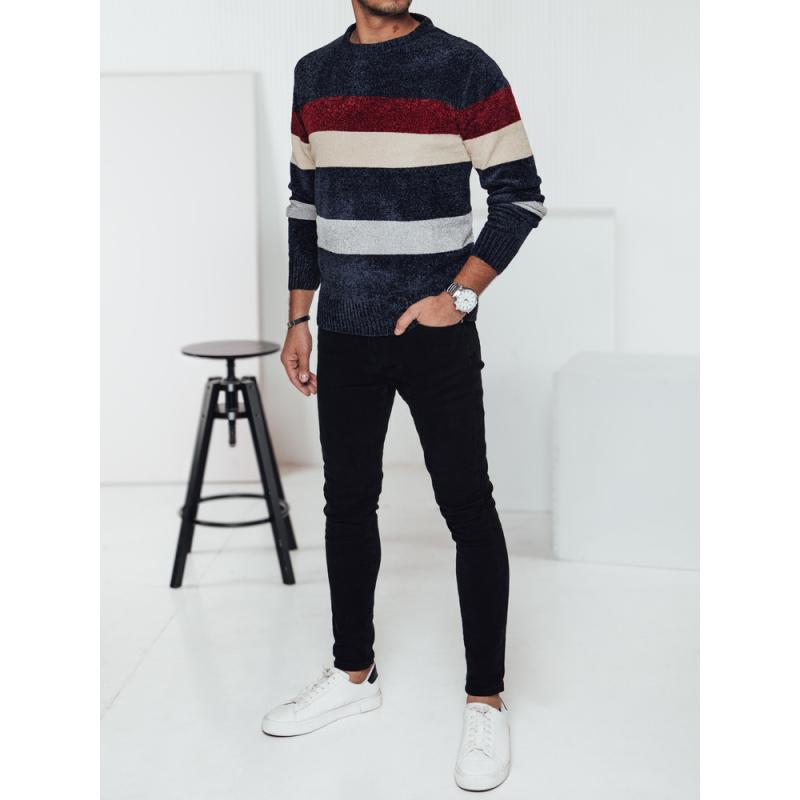 Férfi csíkos tengerészkék pulóver