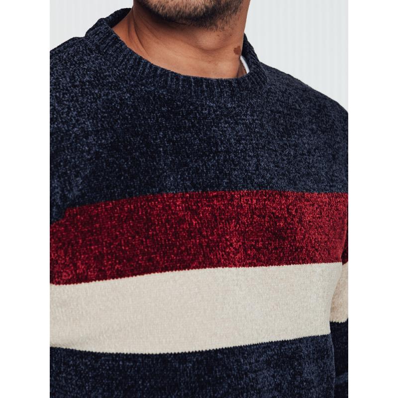 Férfi csíkos tengerészkék pulóver