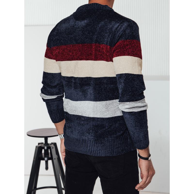 Férfi csíkos tengerészkék pulóver