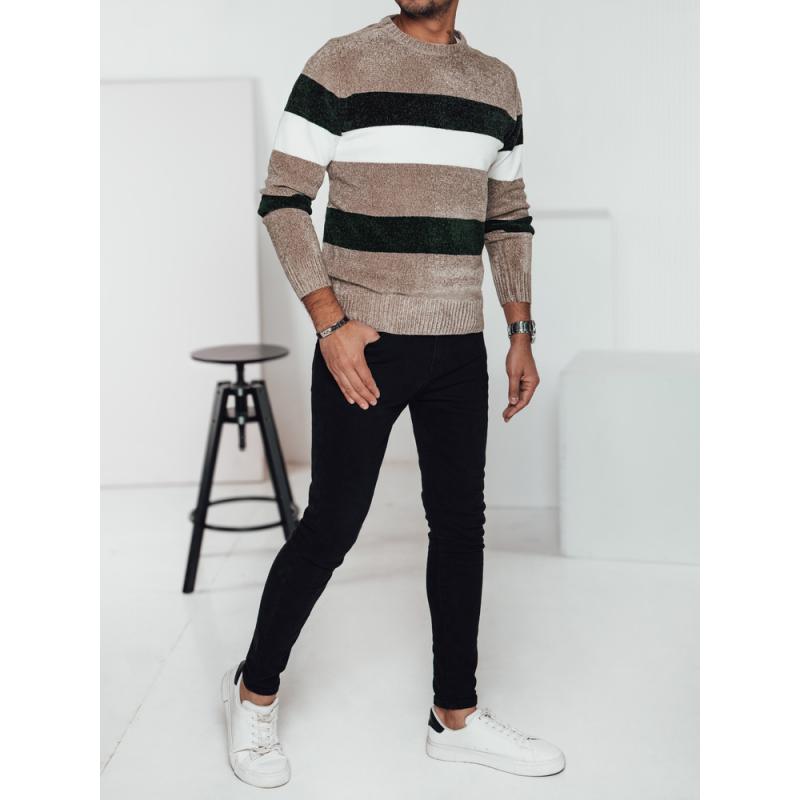 Férfi csíkos pulóver barna