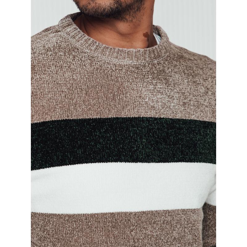 Férfi csíkos pulóver barna