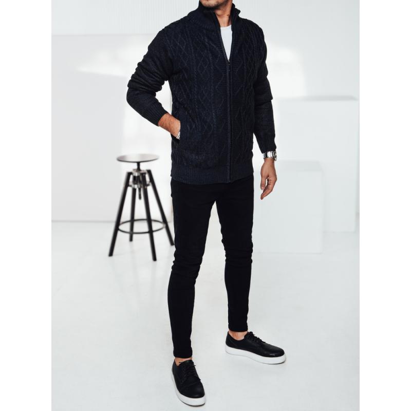 Férfi pulóver húzózsinórokkal tengerészkék