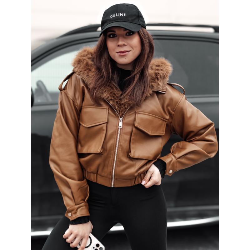 Dámská kožená bunda s kožíškem SOFTREBEL hnědá