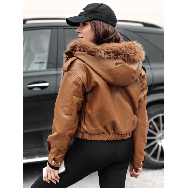Dámská kožená bunda s kožíškem SOFTREBEL hnědá