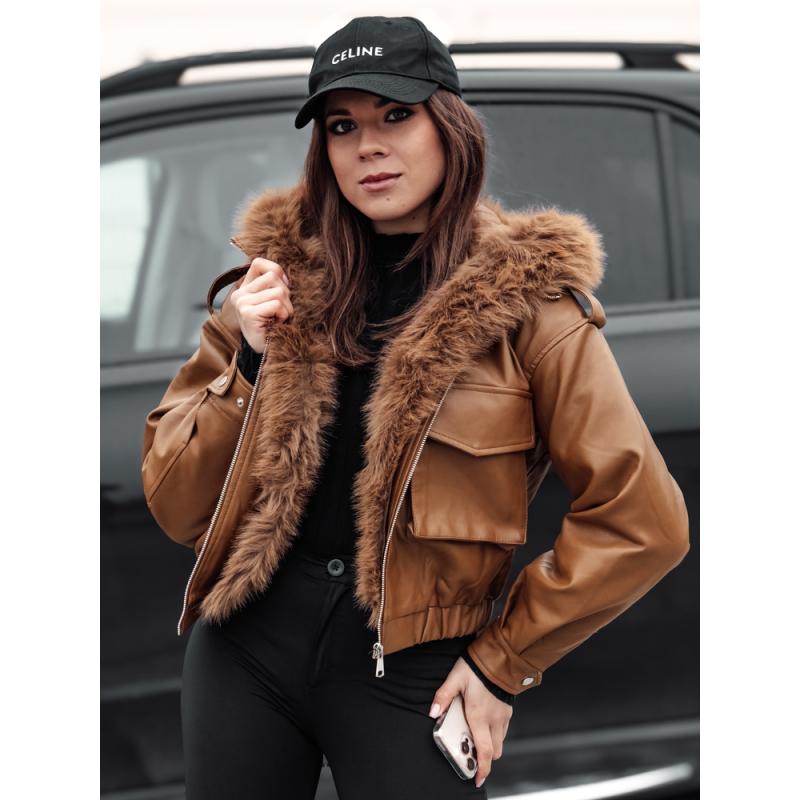Dámská kožená bunda s kožíškem SOFTREBEL hnědá