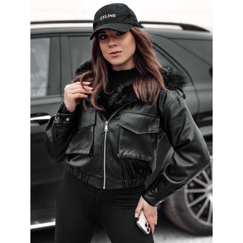 Dámská kožená bunda s kožešinou SOFTREBEL černá