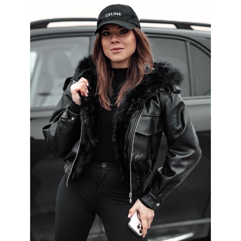 Dámská kožená bunda s kožešinou SOFTREBEL černá