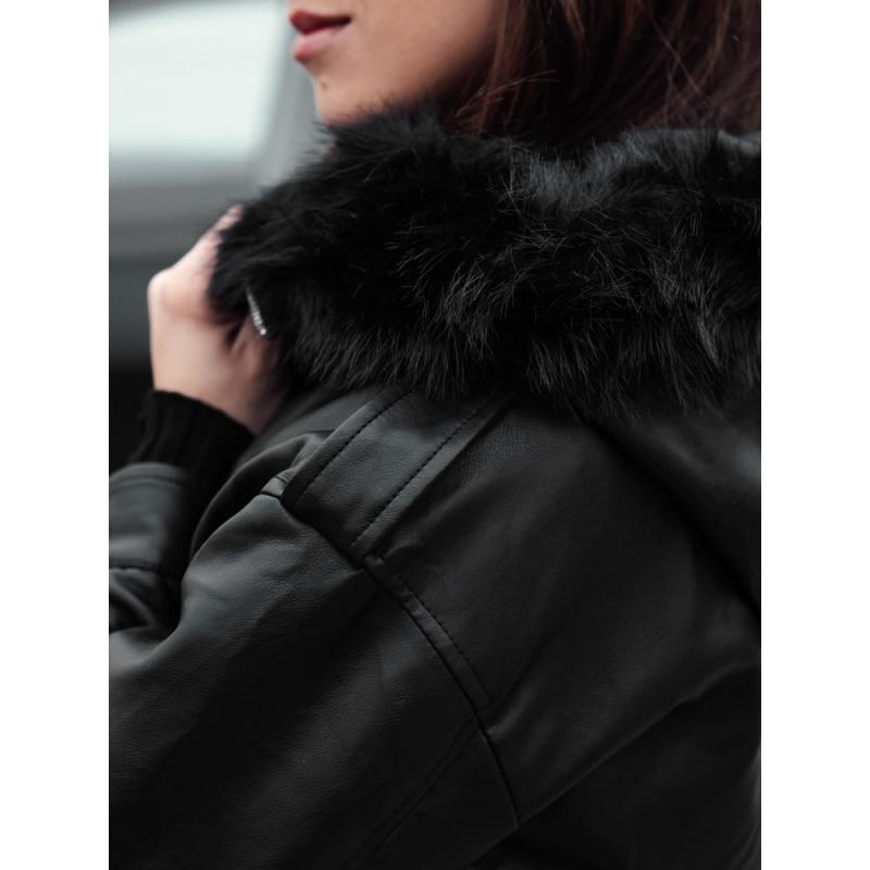 Dámská kožená bunda s kožešinou SOFTREBEL černá