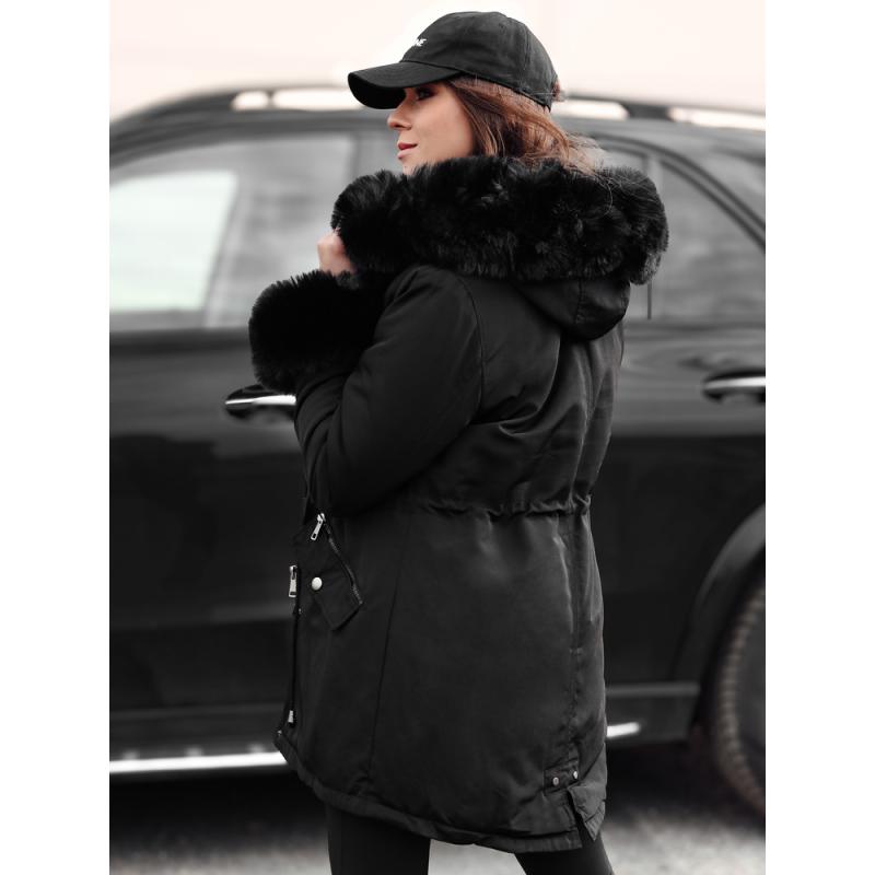 Dámská zimní bunda parka s kožíškem CHARMFUR černá