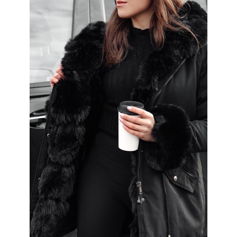 Dámská zimní bunda parka s kožíškem CHARMFUR černá