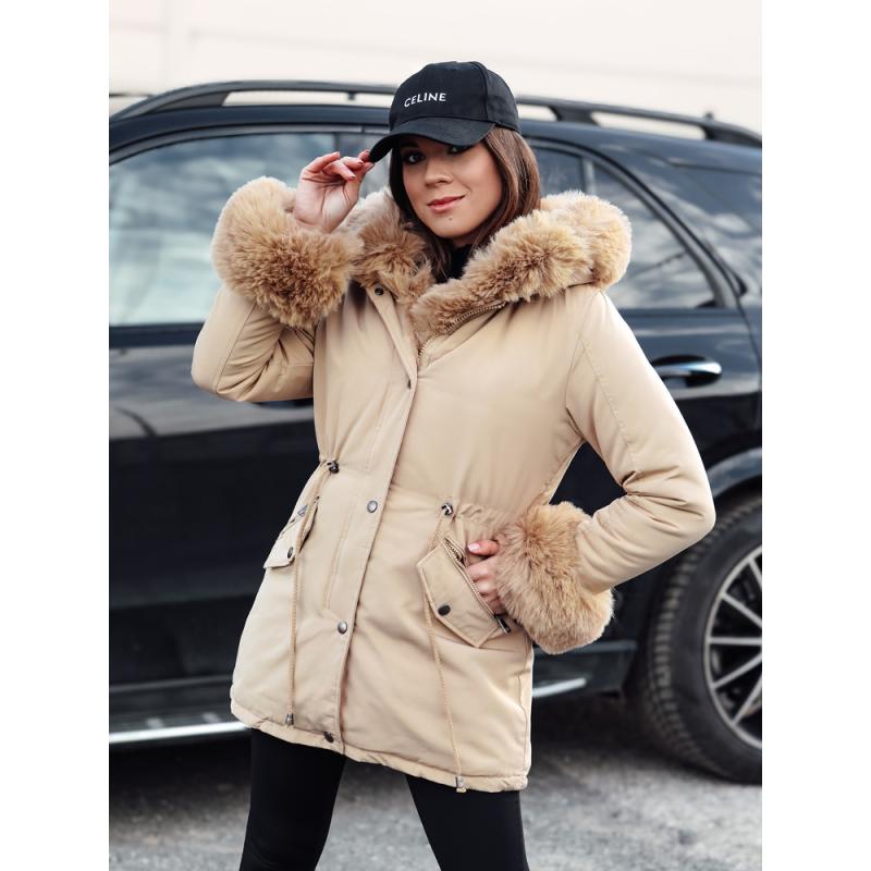 Női téli parka kabát szőrmével CHARMFUR bézs női télikabát