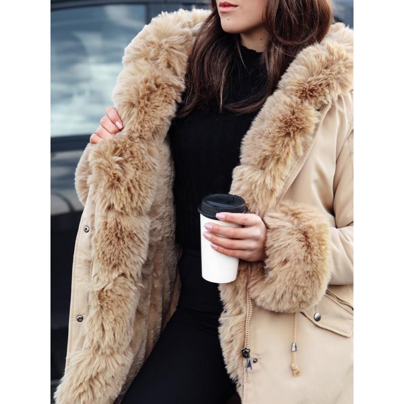 Női téli parka kabát szőrmével CHARMFUR bézs női télikabát