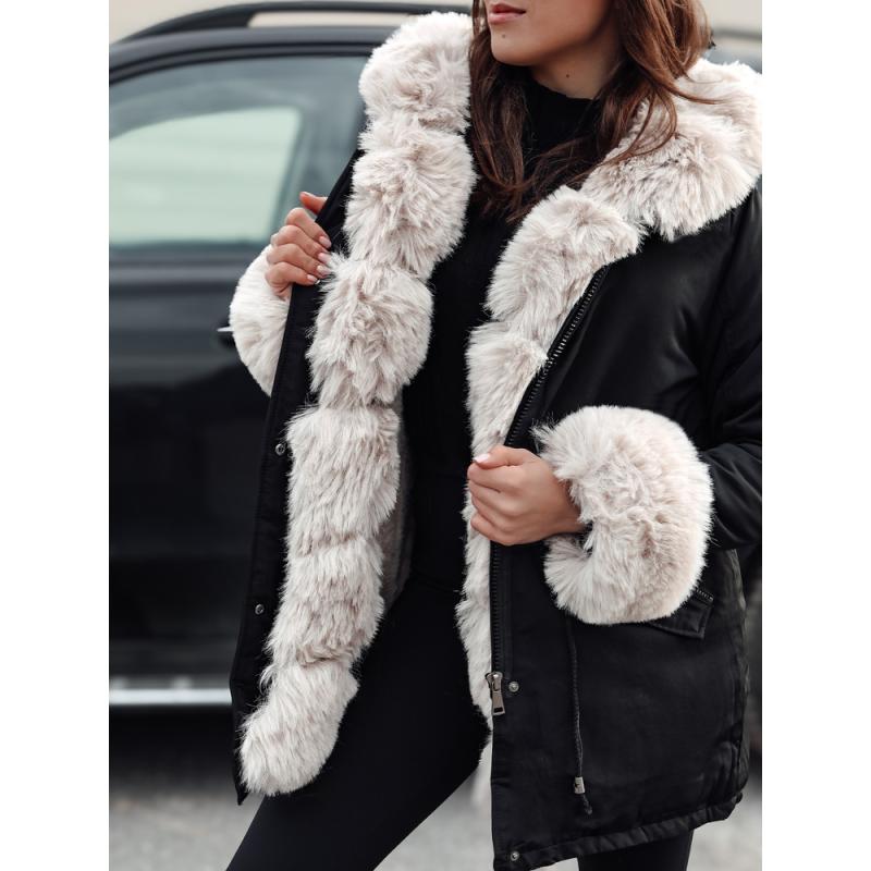 Dámská zimní bunda parka s kožešinou CHARMFUR černá