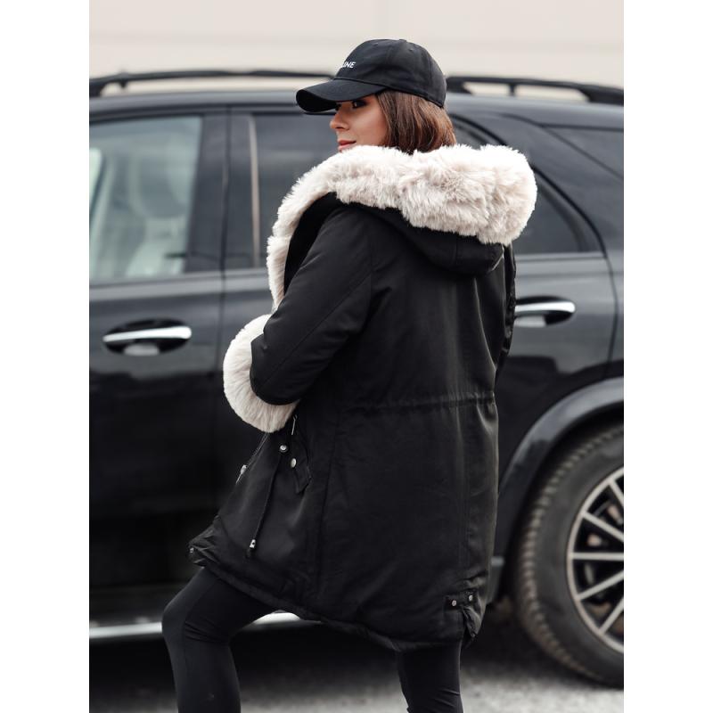 Dámská zimní bunda parka s kožešinou CHARMFUR černá