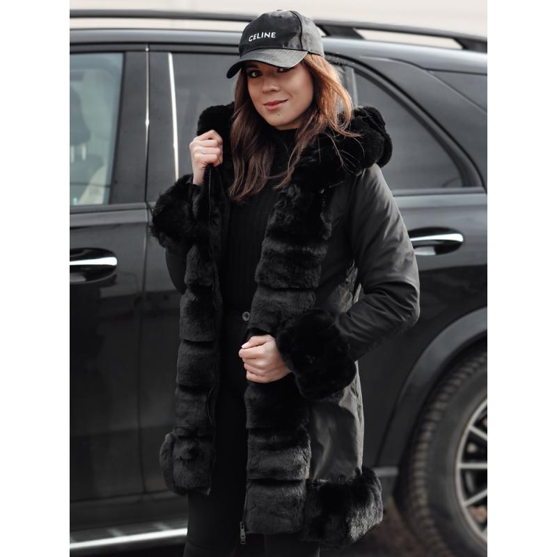 Dámska bunda s kožušinou FURRWINT čierna