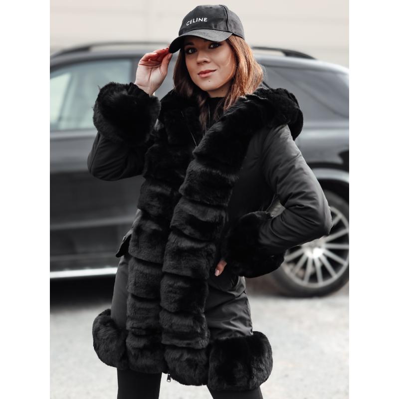 Dámska bunda s kožušinou FURRWINT čierna