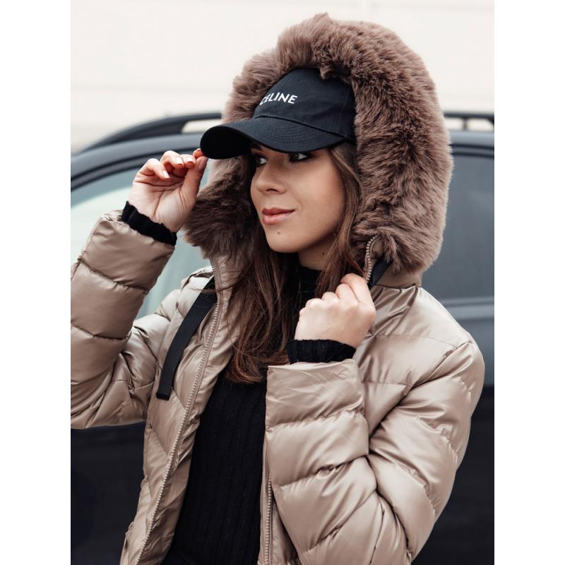 Dámská prošívaná zimní bunda s kapucí CRYSTAL tmavě béžová