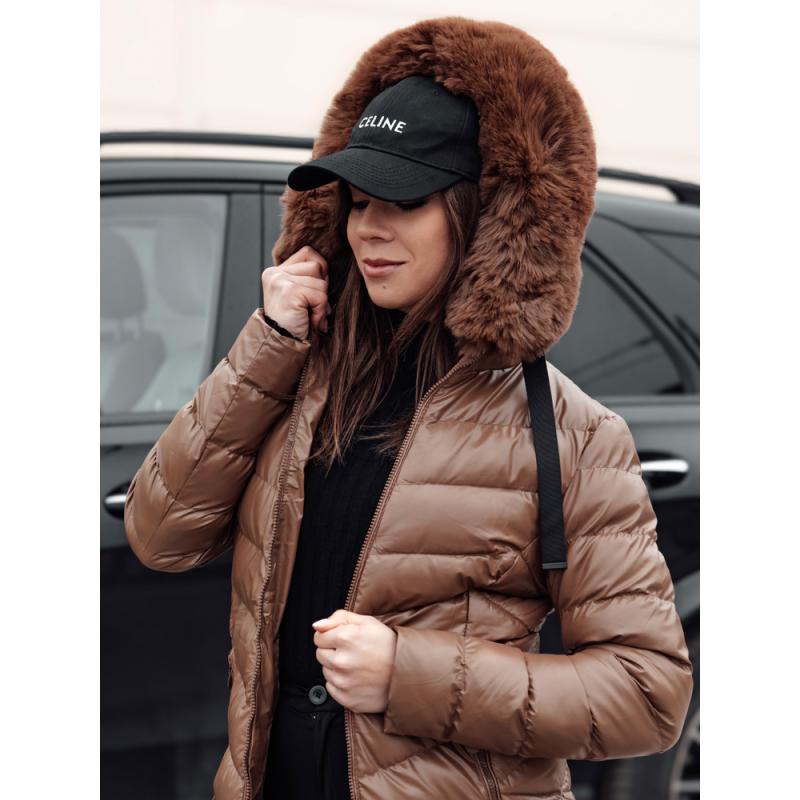 Dámská prošívaná zimní bunda s kapucí CRYSTAL hnědá