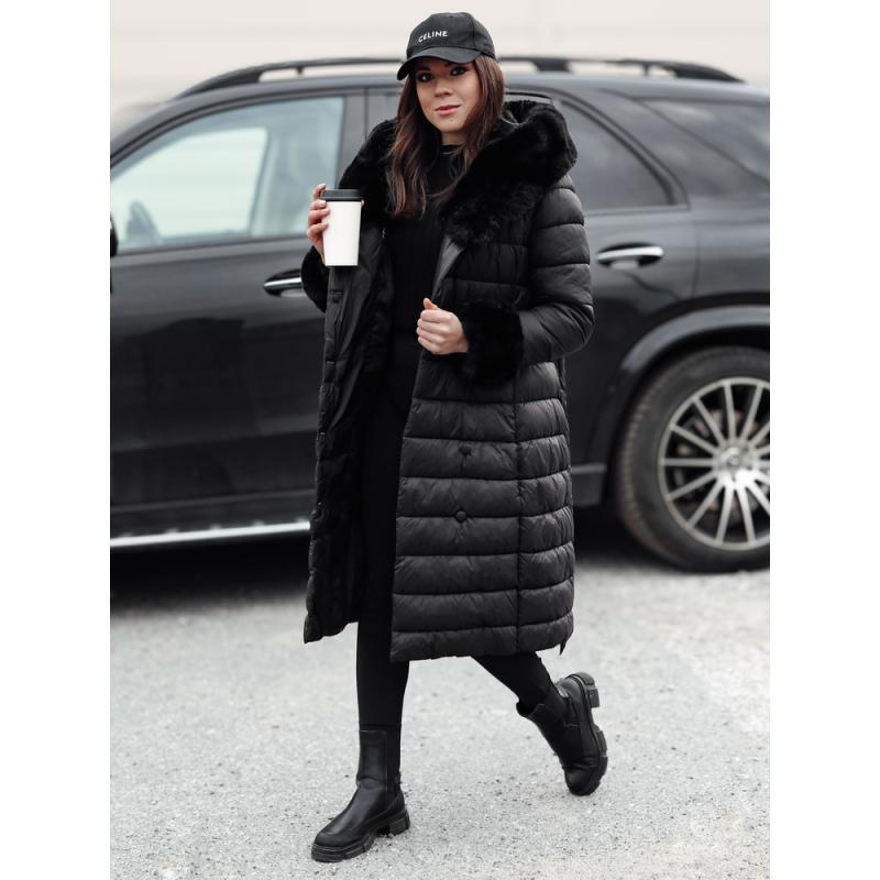 Dámska prešívaná dlhá bunda ZAELEGANTE čierna