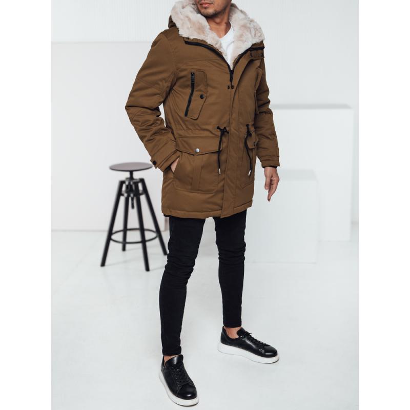 Pánská zimní bunda parka s kapucí béžová