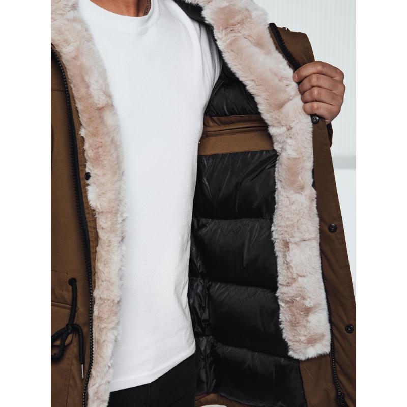 Pánská zimní bunda parka s kapucí béžová