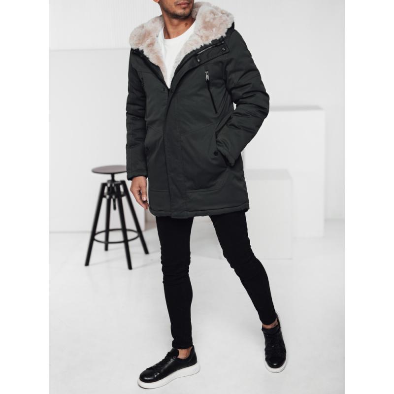 Férfi téli parka kabát kapucnival zöld