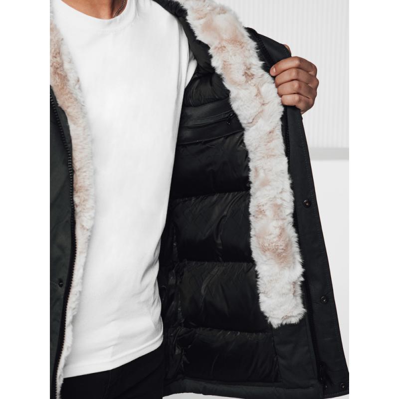 Férfi téli parka kabát kapucnival zöld