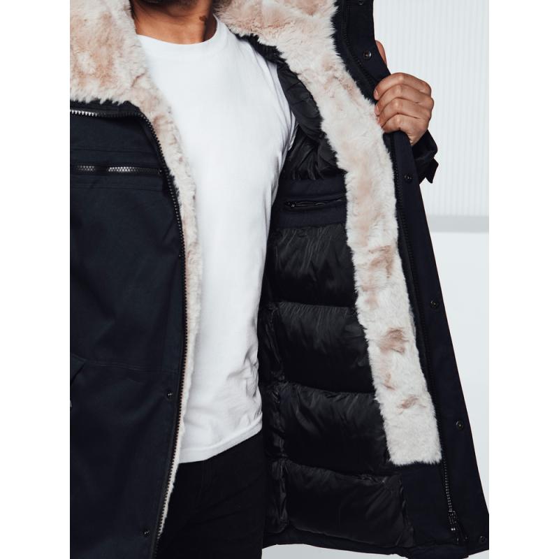 Férfi téli parka kabát kapucnival sötétkék