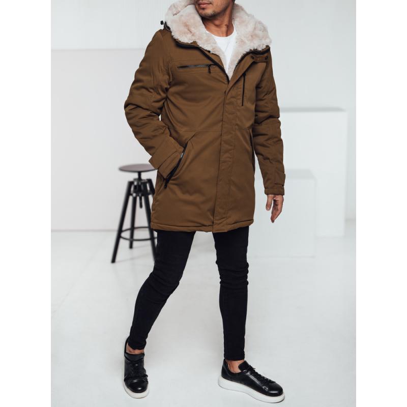 Férfi téli parka kabát kapucnival bézs színben