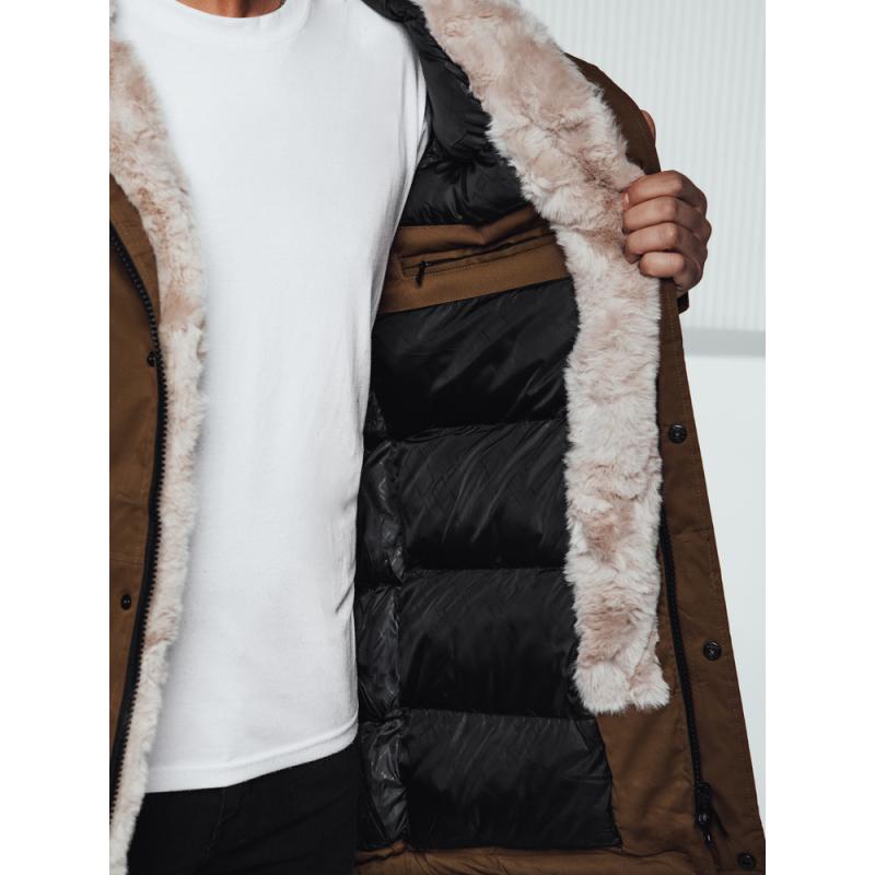 Férfi téli parka kabát kapucnival bézs színben