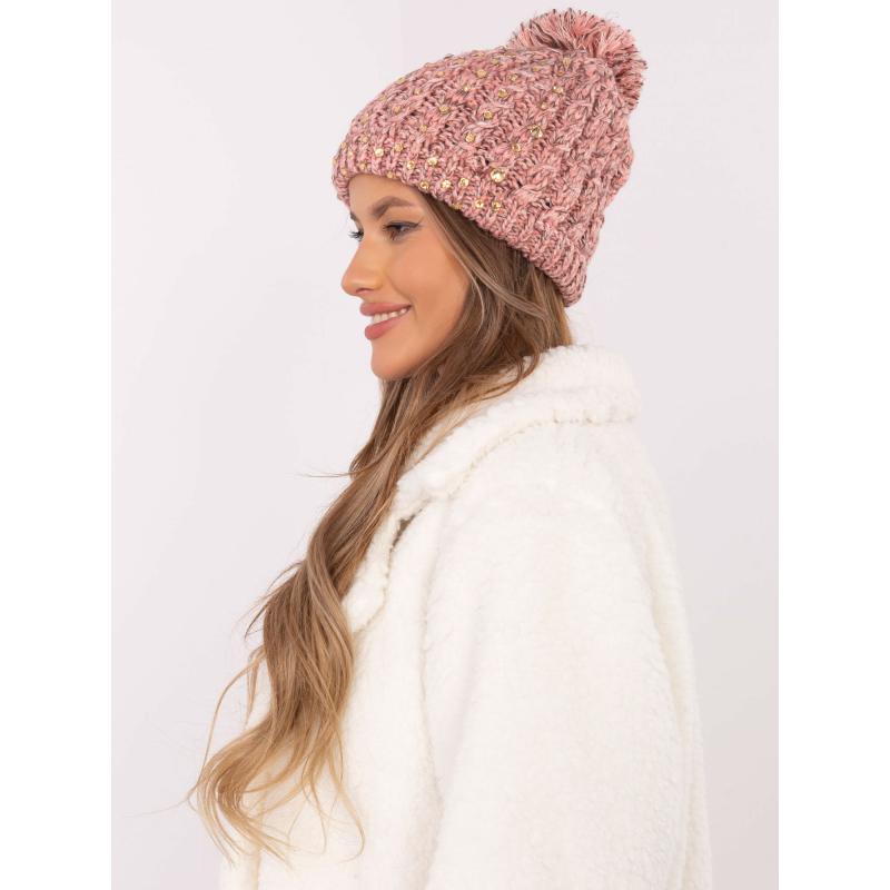 Dámská světle růžová čepice se zirkony