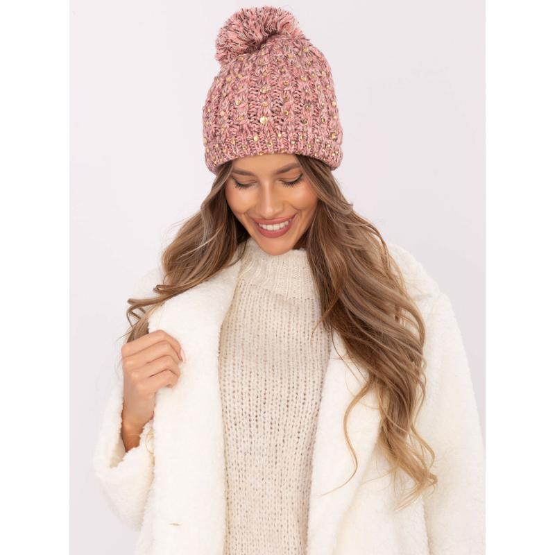 Dámská světle růžová čepice se zirkony