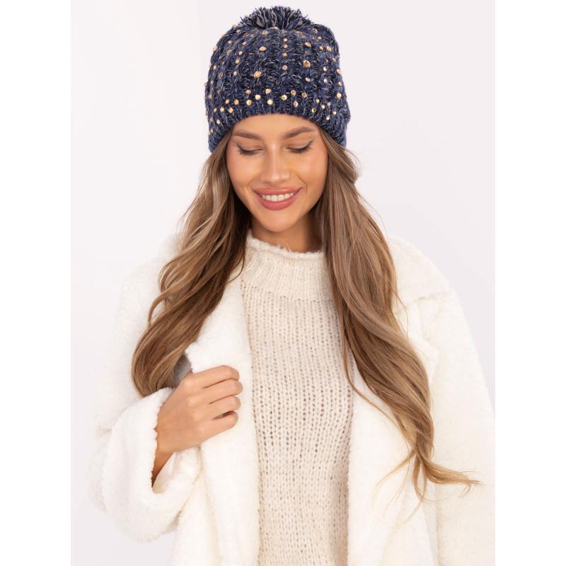 Námořnicky modrá dámská čepice s aplikacemi