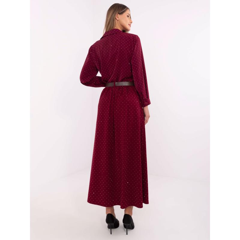 Bordó dlouhá společenská sukně s páskem