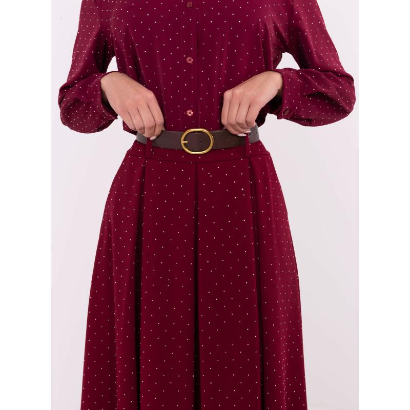 Bordó dlouhá společenská sukně s páskem