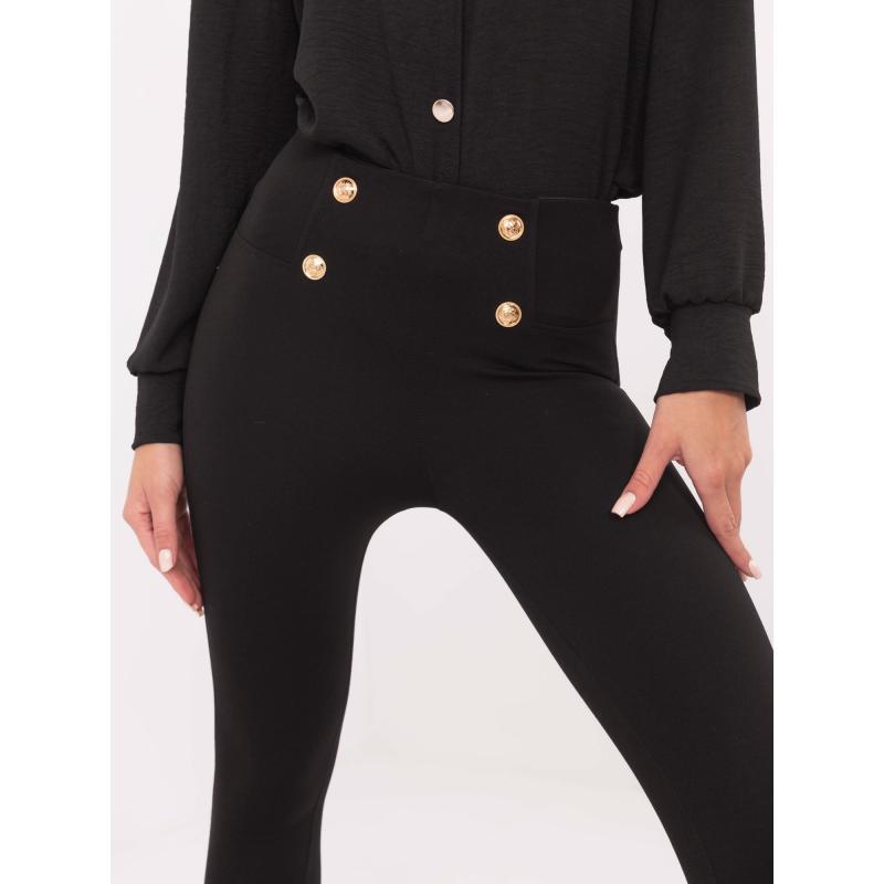 Černé elegantní legíny s knoflíky na přední straně
