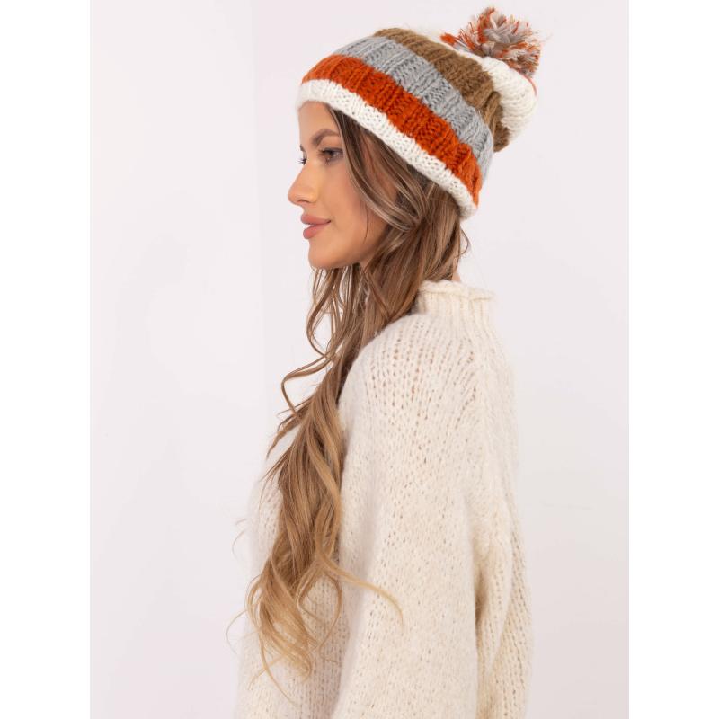 Dámská pruhovaná čepice v barvě ecru