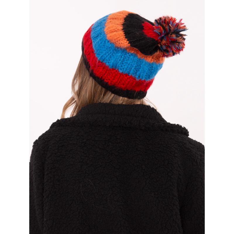 Oranžovomodrá zimní čepice s bambulí