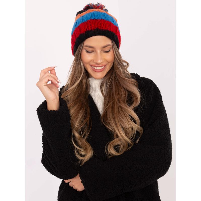 Oranžovomodrá zimní čepice s bambulí