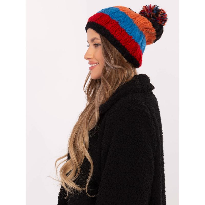 Oranžovomodrá zimní čepice s bambulí