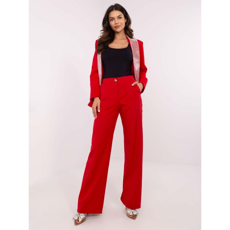 Červené oblekové kalhoty s rovnými nohavicemi