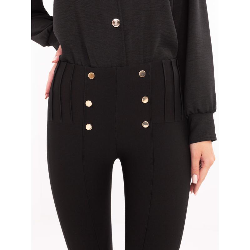 Černé elegantní legíny s ozdobnými knoflíky